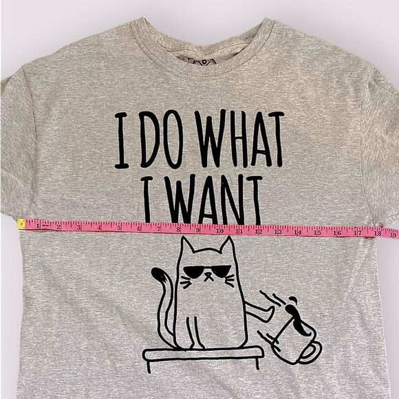 ODM I Do What I Want Kitty Cat Short Sleeve Crewneck Gray Graphic Tee. Medium. - Picture 4 of 6